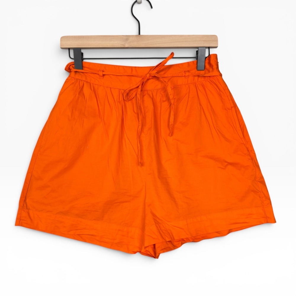 Jason Wu Shorts Women Size M Orange Belted High Rise Cotton Blend Pleated